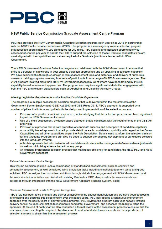 NSW Public Service Commission Graduate Assessment Centre Program preview