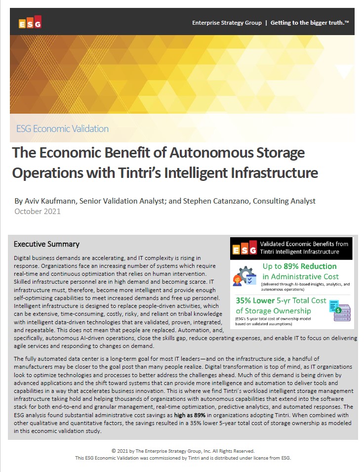 ESG Economic Evaluation: The Economic Benefit of Autonomous Storage Operations with Tintri’s Intelligent Infrastructure preview