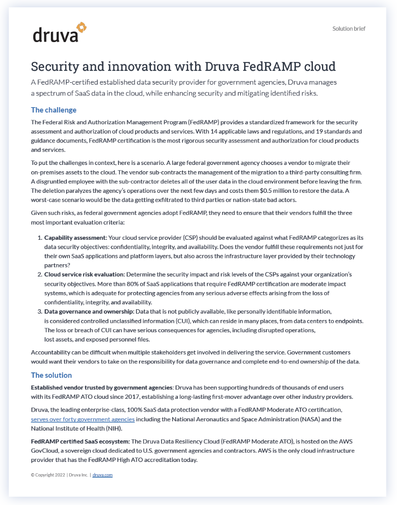Security and Innovation with Druva FedRAMP Cloud preview