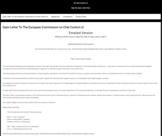 Open Letter To The European Commission on Chat Control v2, Effective 08:00 Hours, Friday the 29th of April, 2022 ( GMT )