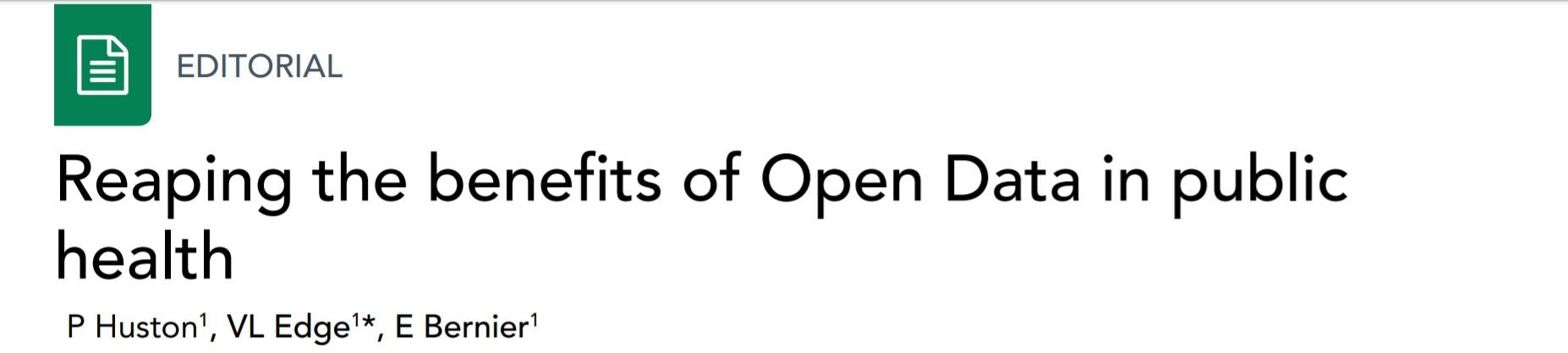 Reaping the Benefits of Open Data in Public Health