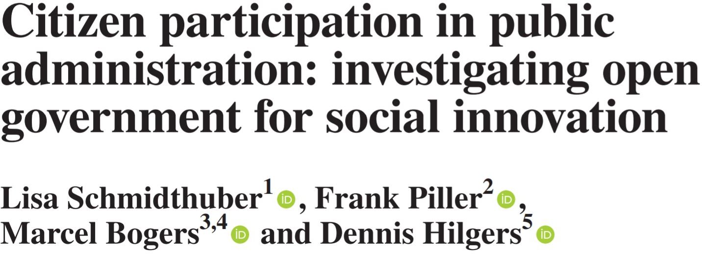 Citizen Participation in Public Administration: Investigating Open Government for Social Innovation