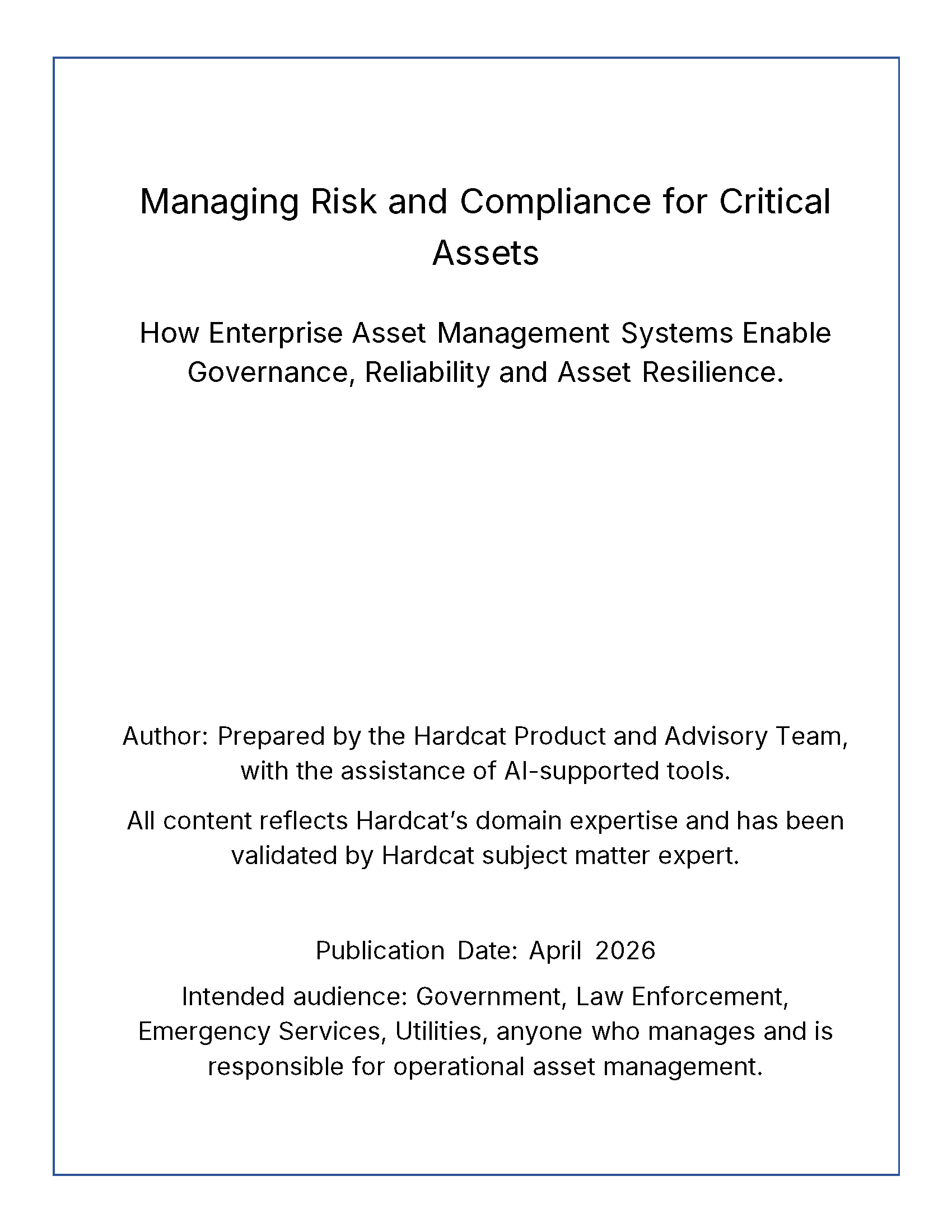 Managing Risk and Compliance for Critical Assets preview