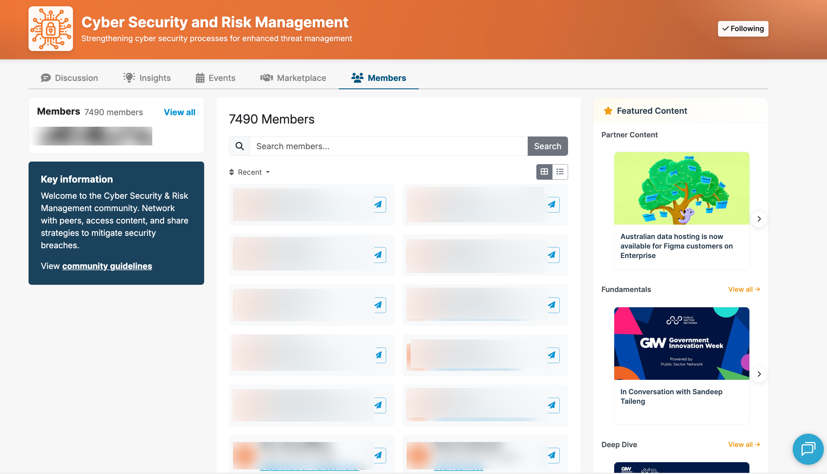 Public Sector Network community page showing members, discussions, and resources