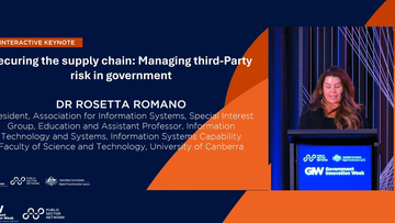 Promotional image for an insight entry called GIW Federal 2025: Securing the supply chain: Managing third-Party risk in government with Rosetta Romano